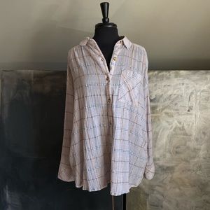 Free People Plaid Pale Pink Buttondown Shirt - m